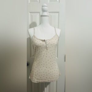 Cream Floral Ribbed Henley Cami